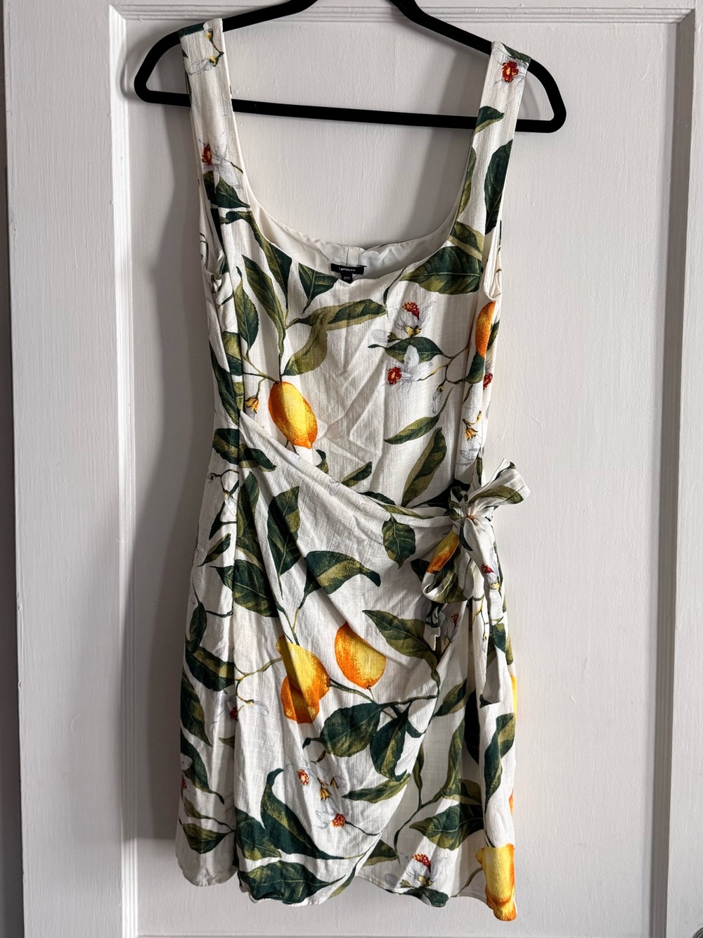 Express White Lemon-Print Mini Wrap Dress
